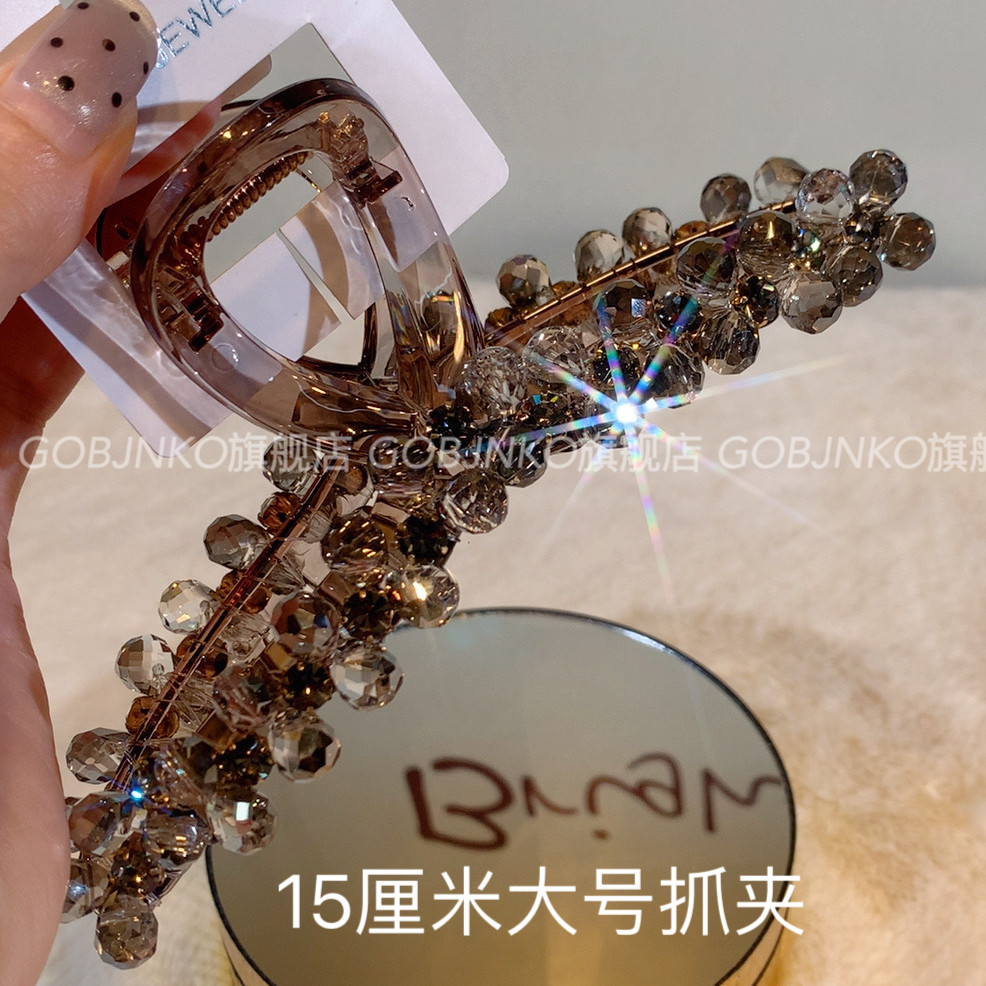 GOBJNKO轻奢闪钻花朵大抓夹女高级感水晶发夹后脑勺盘发鲨鱼夹