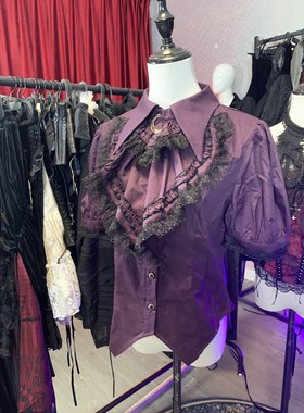 DARK IN LOVE哥特女装暗黑紫色褶边领月亮衫衬衫IW099