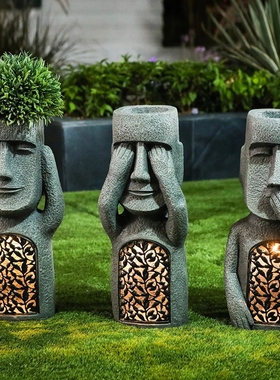 小院装饰摆件户外复活节岛摩艾工艺品 花园阳台庭院石人园林造景