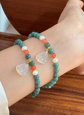 工厂直发天山翠手串女绿色玉新中式送闺蜜礼物佛公玉髓手链