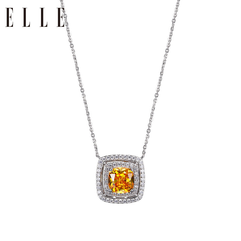 ELLE黄水晶项链大颗彩色宝石吊坠复古气质宫廷送妈妈毛衣链项链女