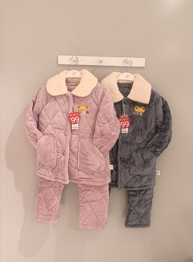 都市丽人男女童棉袄JHT1A3中大童翻领保暖夹棉睡衣套装可爱绣花