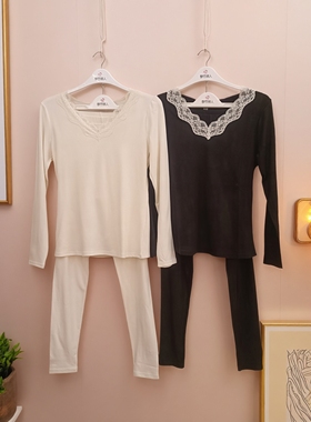 都市丽人女秋衣时尚塑身美体LWH1B1德绒蕾丝花边V领长袖长裤套装