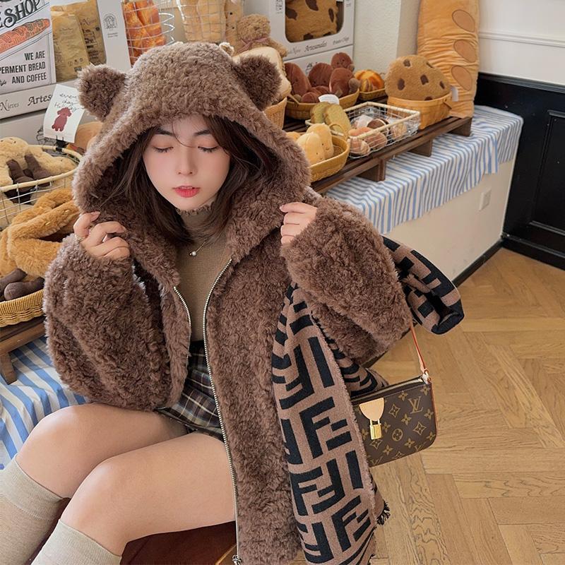 知更鸟昂酱 小个子超暖温柔羊毛皮毛一体毛毛外套皮草