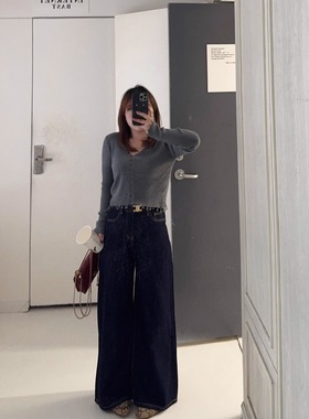 知更鸟昂酱高腰显瘦百搭复古丹宁色牛仔裤ku春夏季阔腿裤拖地裤