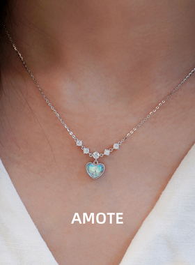 AMOTE《海蓝之心》月光石银项链