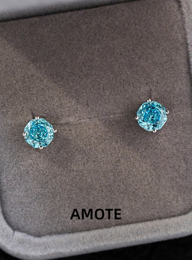 AMOTE《香氛玫瑰》冰川蓝玫瑰切耳钉S925银耳环简约小众通勤百搭