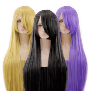 秀琴家 万用长直cos假发60 100cm红黄蓝绿紫橙黑银白彩色动漫假毛