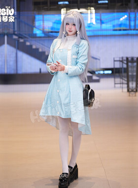 秀琴家 神里绫华cos服 加一联动原神cos 蓝色格子裙套装