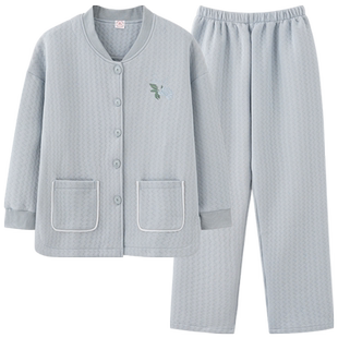 秋冬款里外纯棉薄夹棉睡衣女加厚长袖保暖夹层空气棉2023新款大码