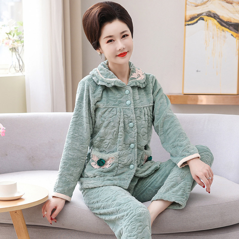 妈妈睡衣女秋冬季加厚款保暖中年大码中老年人冬装老人冬天家居服