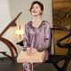 睡衣女中年妈妈冰丝春秋夏季 中老年人中式 丝绸七分袖 2024新款 套装
