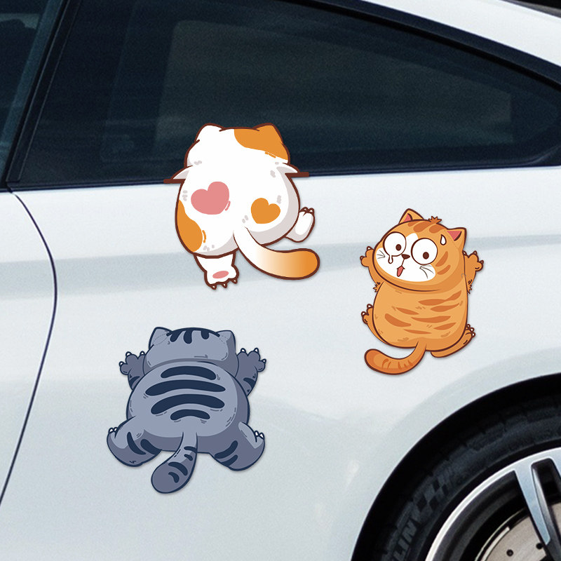 车贴划痕遮挡遮盖创意宠物猫咪个性车身抓痕电动摩托搞笑汽车贴纸