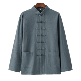 中国风男装长袖唐装青年上衣外套棉麻衬衣汉服中老年春秋冬季古装