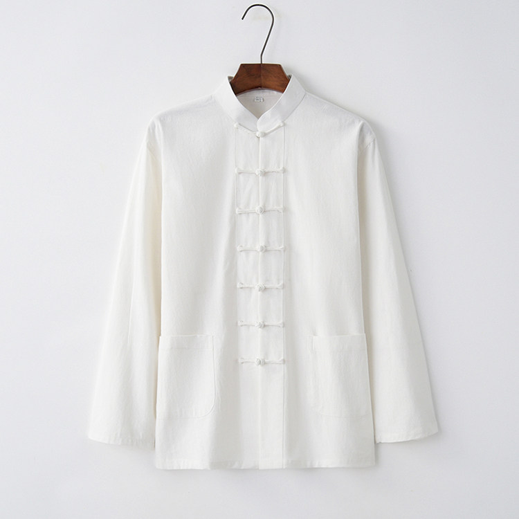 CHINESE STYLE MENS LONG-SLEEVED TANG COSTUME YOUTH JACKET JACKET COTTON AND LINEN SHIRT HANFU MIDDLE-AGED AND ELDERLY SPRING AUTUMN AND WINTER COSTUMES