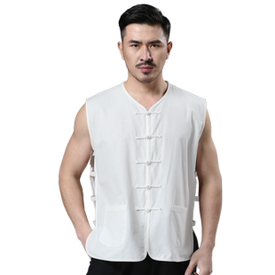 棉麻唐装马褂马甲男中式夏季坎肩中国风老头衫汗衫中老年宽松背心