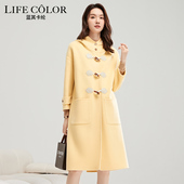 断码 清仓特价 大衣牛角扣连帽大衣大码 正品 胖mm纯羊毛大衣女长款