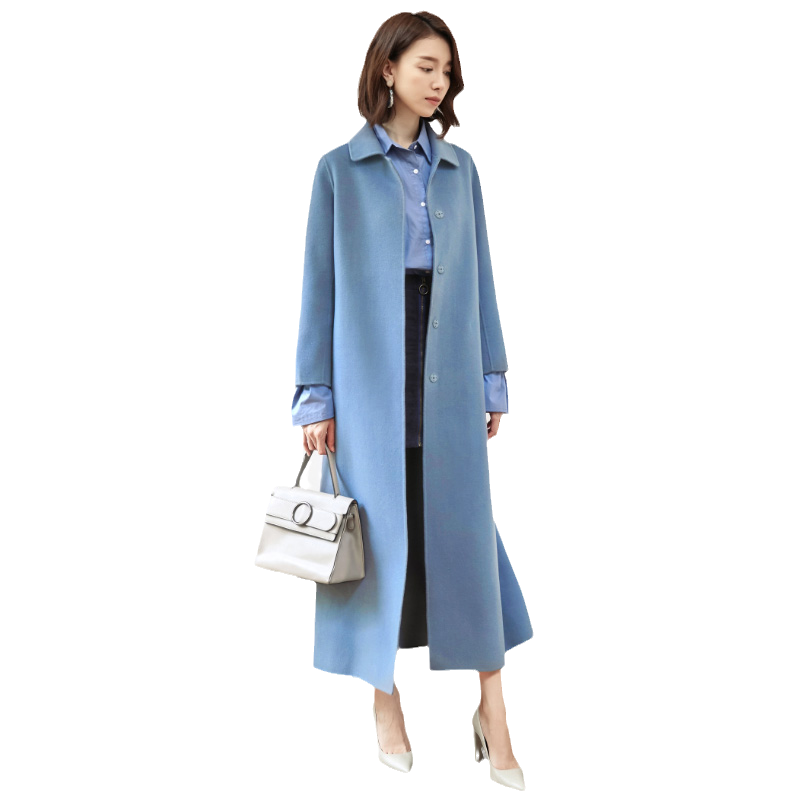 赫本風(fēng)氣質(zhì)直筒2024秋冬厚100純羊毛雙面呢大衣女長(zhǎng)款小個(gè)子顯高