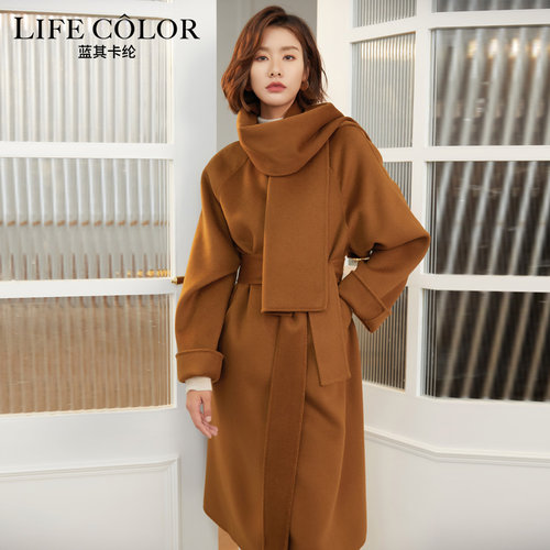 羊毛双面长款法式围巾领系带