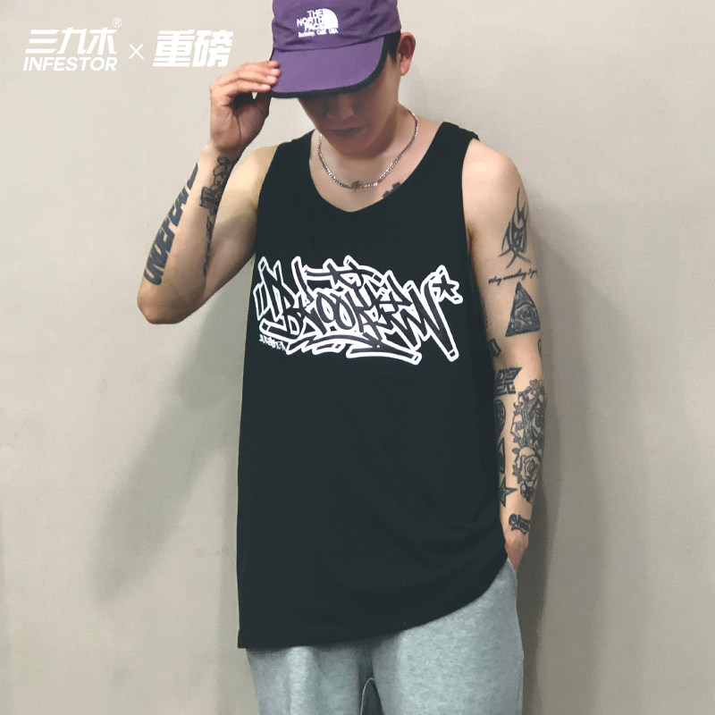 三九木 重磅街头涂鸦背心oldschool宽松hiphop街舞嘻哈bboy背心男