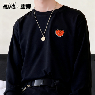 美式街头潮牌大码男装重工刺绣长袖T恤胖子宽松休闲打底衫学生男