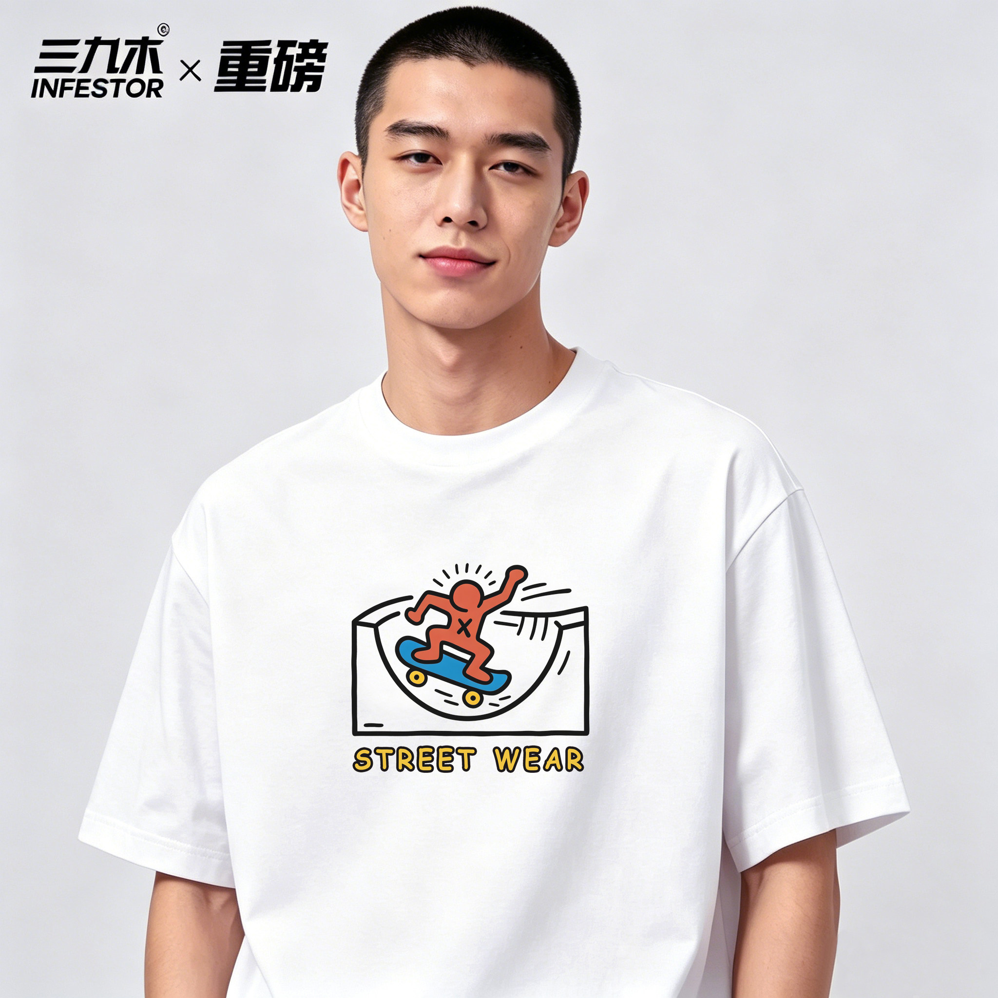 潮牌美式重磅纯棉宽松印花T恤