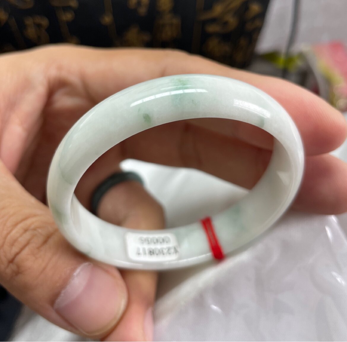 天然a货翡翠手镯糯种牛奶底飘花翡翠玉镯子53-54-58圈口