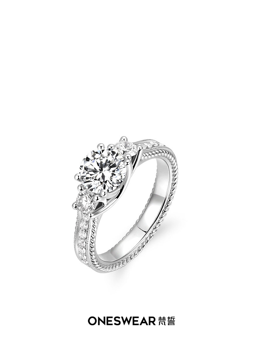 one swear/梵誓莎翁情诗 钻戒18k金戒指一克拉铂金结婚戒托定制