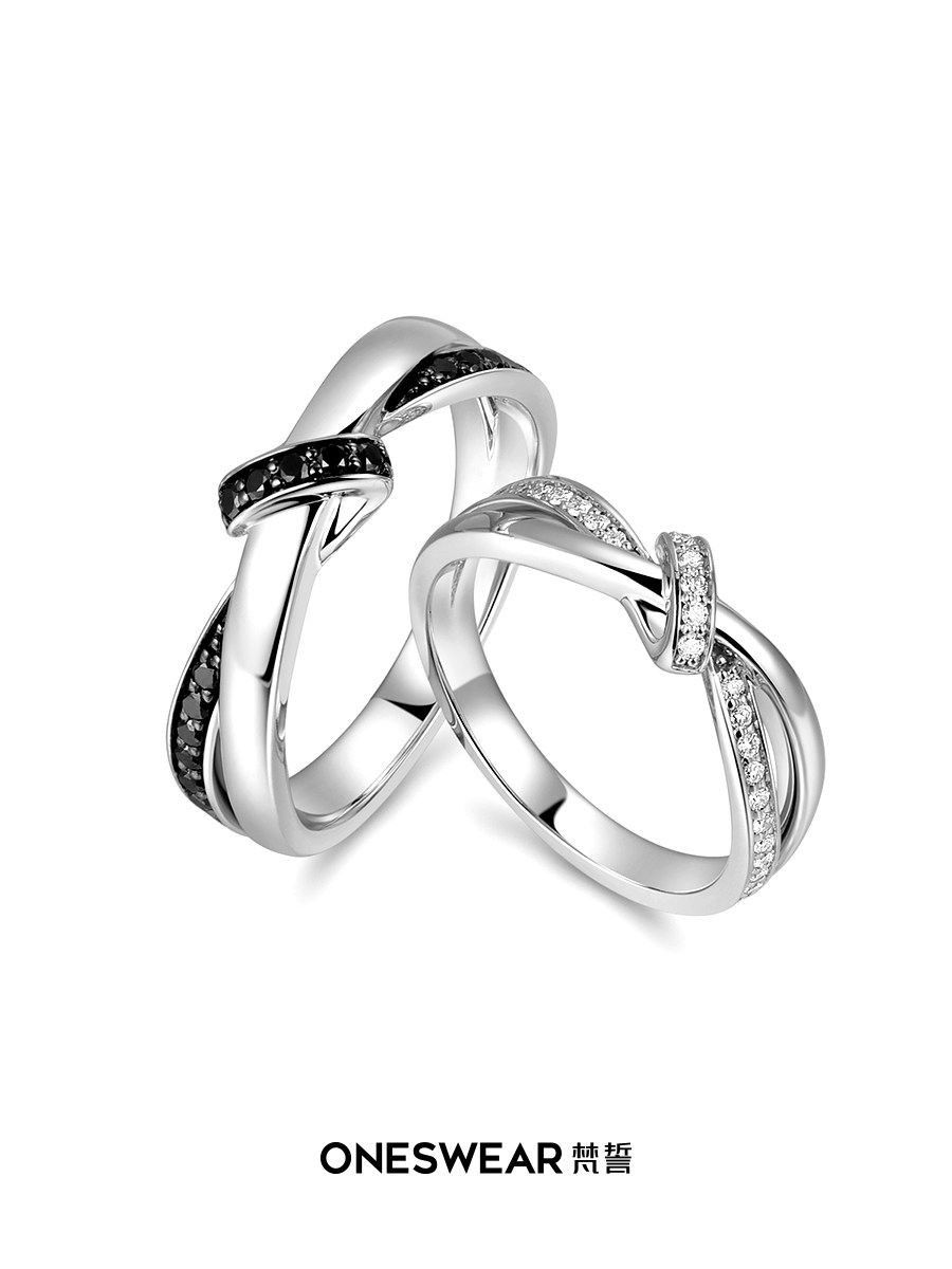 one swear/梵誓牵丝 18k金铂金钻石情侣对戒爱情礼物定制结婚婚戒
