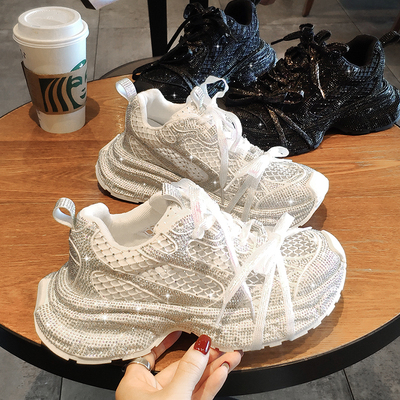 满钻厚底老爹鞋女网面薄款运动鞋