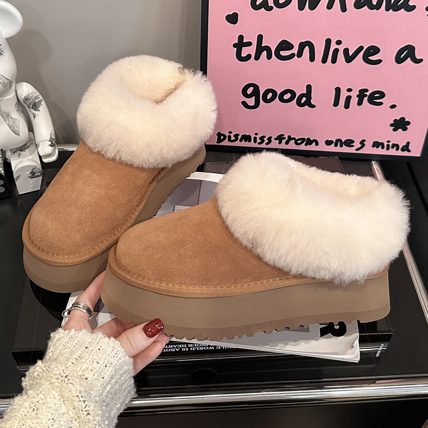 真皮羊羔毛5cm厚底雪地靴女棉鞋