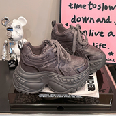 真皮10cm内增高老爹鞋 女秋潮休闲轻便小个子松糕厚底运动鞋 矮子乐