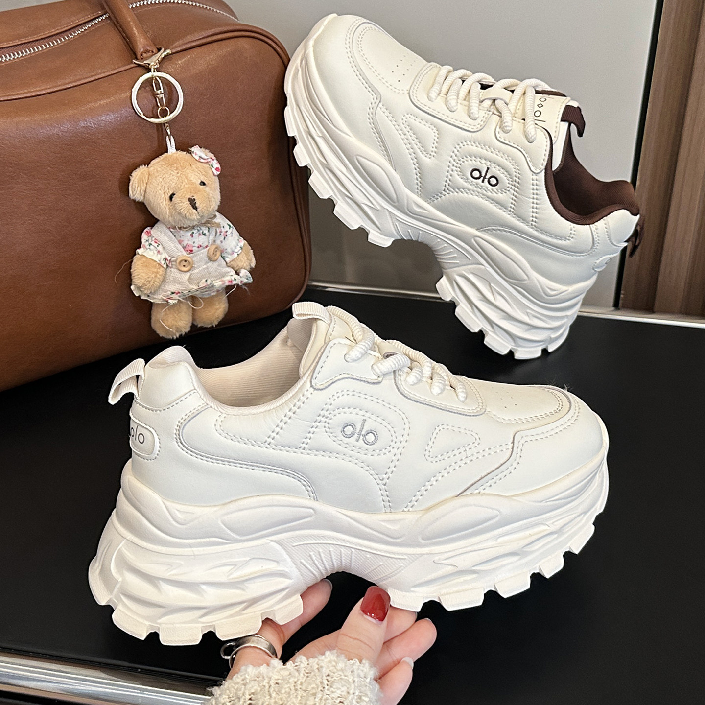 真皮6cm厚底加绒老爹鞋女运动鞋