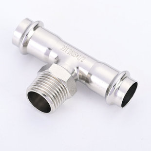 304薄壁不锈钢卡压外丝三通双卡压管件薄壁压接穿线管燃气管接头