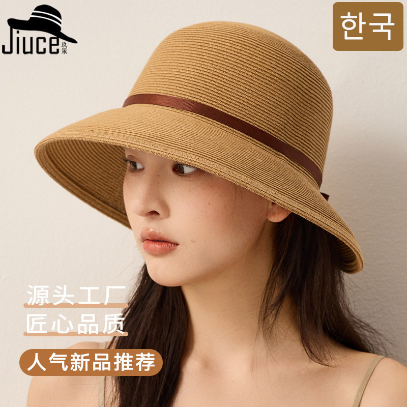 法式赫本风草帽女士夏季韩版百搭草编遮阳帽海边度假防晒渔夫帽子