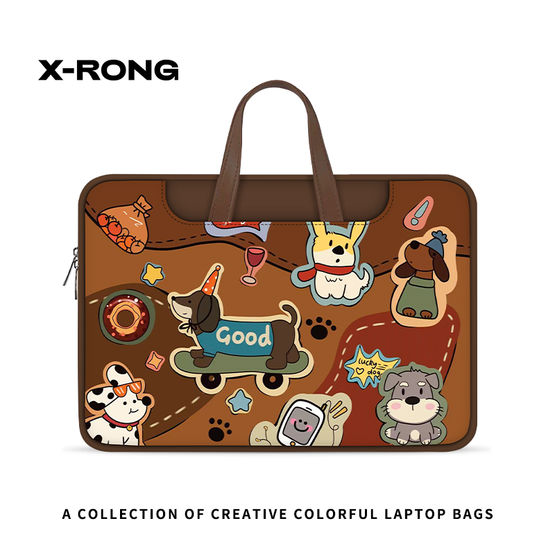 湘融可爱小狗插画笔记本电脑包手提女适用华为matebook14苹果15.6寸联想小新13寸笔记本平板收纳新款