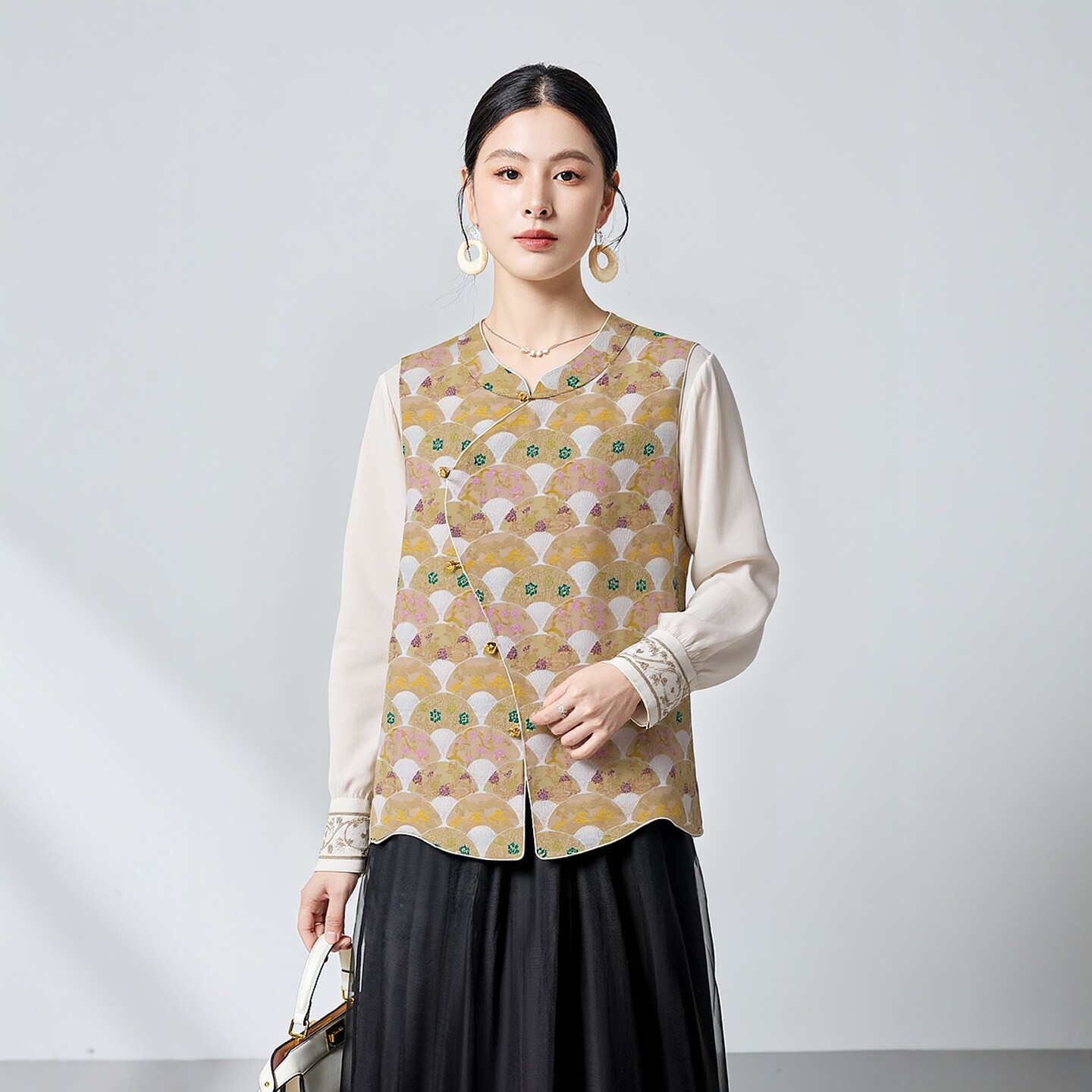 水墨佳人2025新款百搭桑蚕丝马夹气质复古女短袖新中式国风上衣女