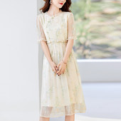 桑蚕丝连衣裙边气质短袖 水墨佳人2026新中式 国风时尚 裙子女