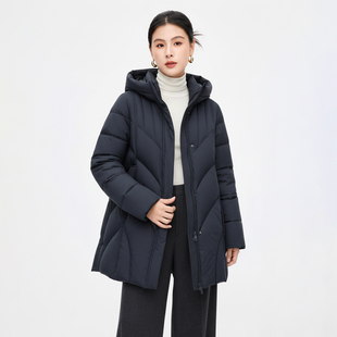 连帽90白鸭绒防风宽松遮肉通勤冬装 水墨佳人新中式 羽绒服女中长款
