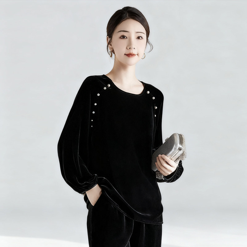 水墨佳人2025新款真丝丝绒上衣女轻奢时尚减龄丝绒烧花高级感衬衣