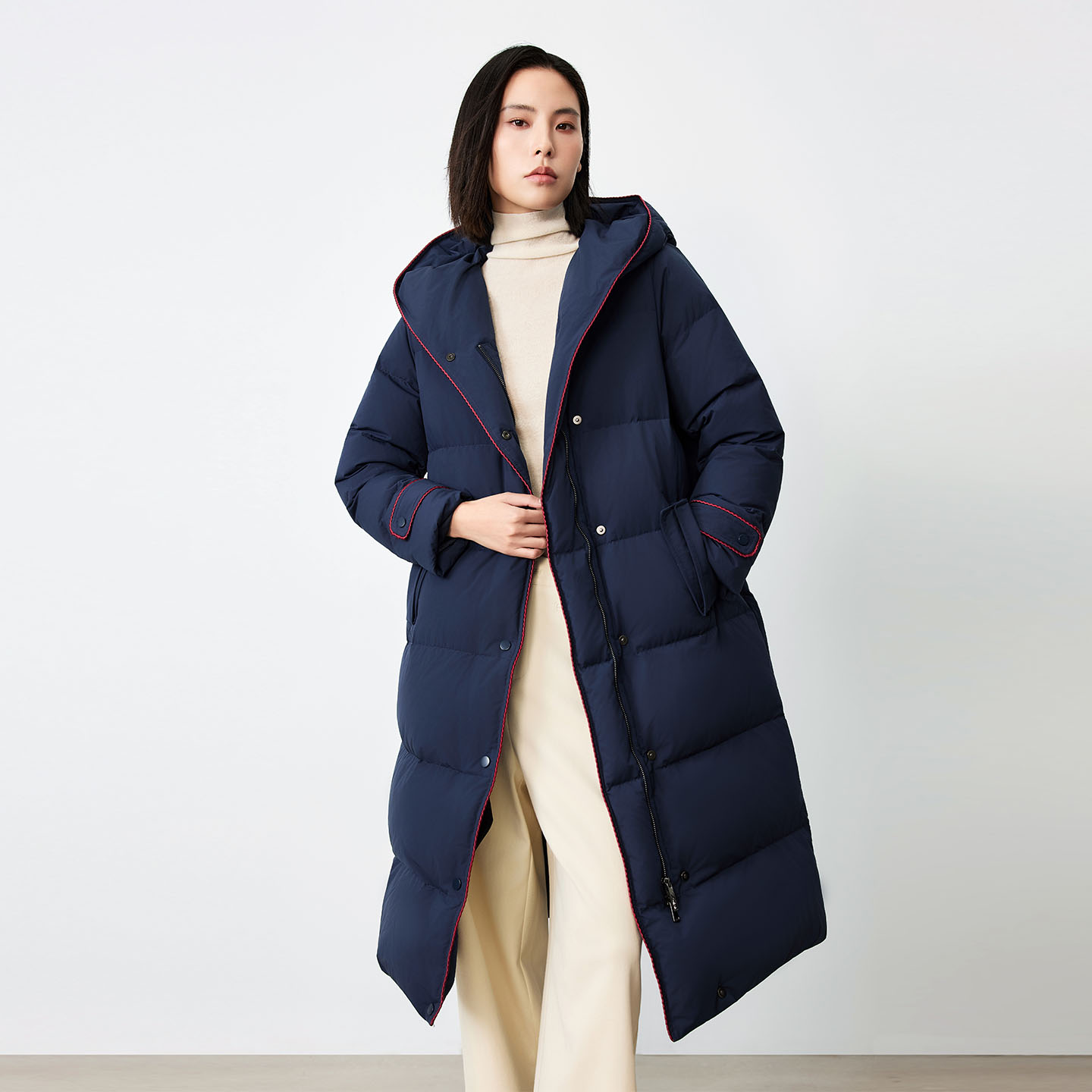 水墨佳人95白鹅绒中长款A字保暖羽绒服女2025新款藏蓝色保暖外套