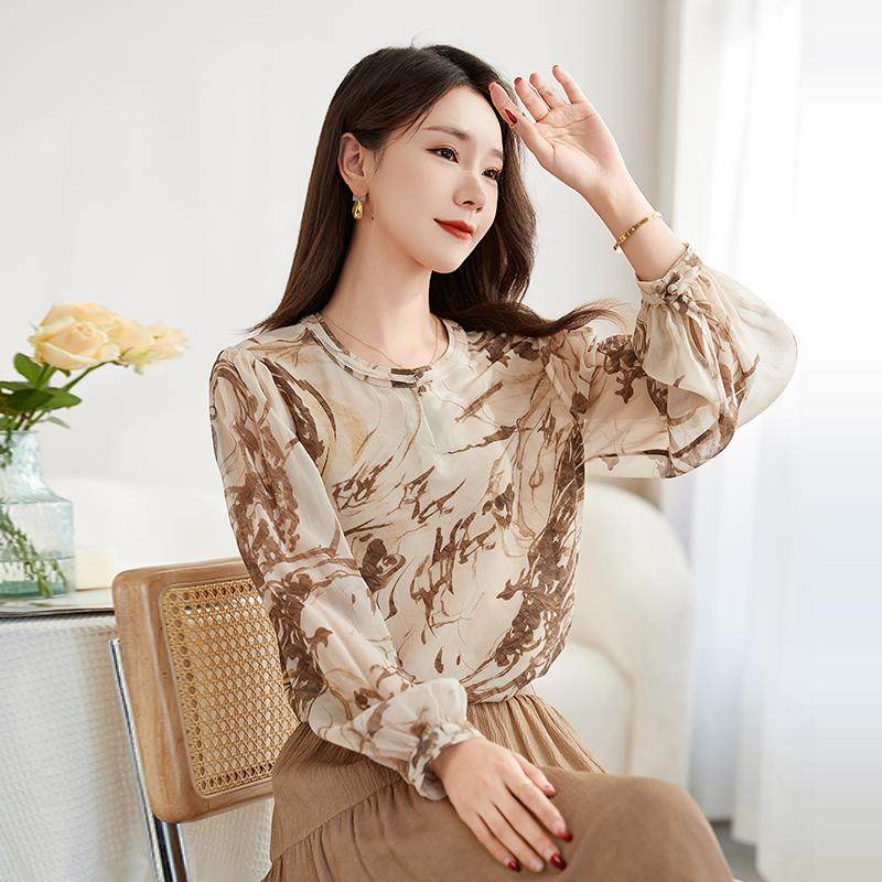 水墨佳人高端绝美新中式气质简约印花双绉显瘦轻奢新款桑蚕丝真丝,女装/女士精品,真丝上装,淘宝优惠券,粉丝福利购,淘宝优惠卷