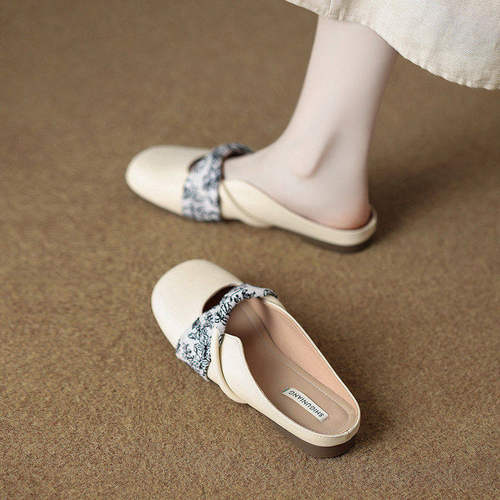 品牌真皮绝美平底舒适包头拖鞋女