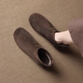 法式 瘦瘦靴冬季 踝靴平底马丁靴子 加绒棉鞋 品牌真皮短靴女2025新款