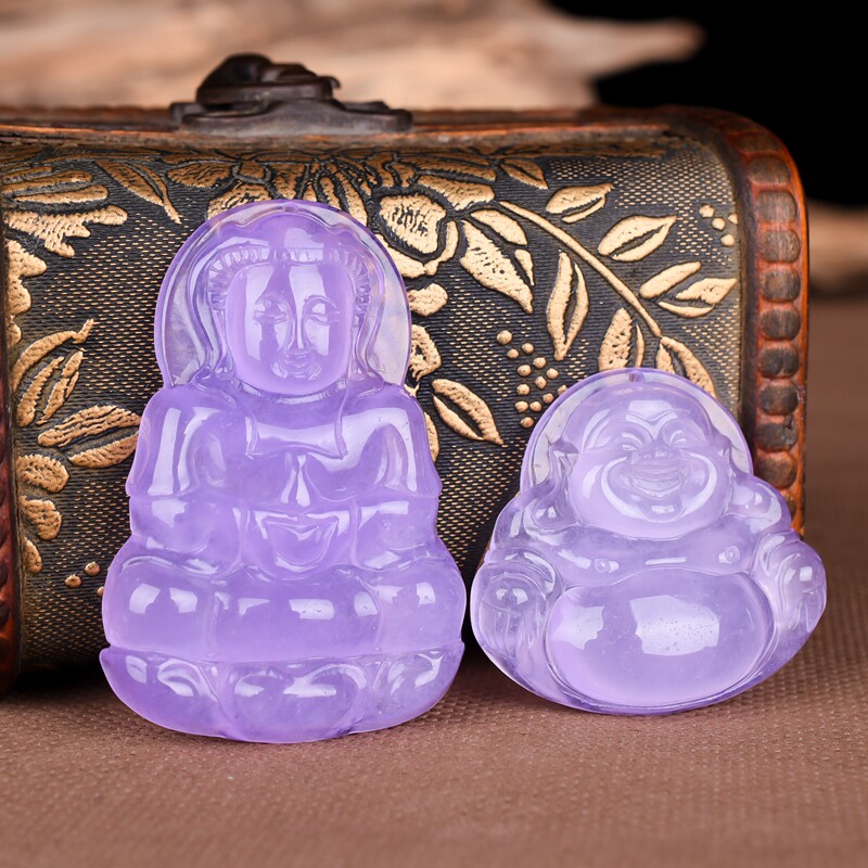 缅甸翡翠弥勒佛a货紫罗兰观音笑佛玉坠男女款本命佛挂件吊坠