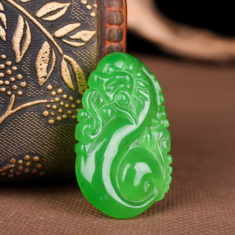 翡翠冰种玉石福寿 龙鱼 鱼化龙 鲤鱼跳龙门 吊坠仿古龙 挂件项坠