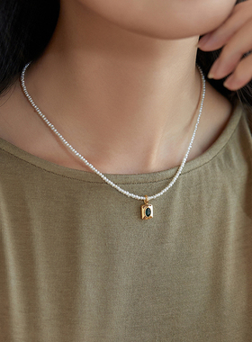 2-2.5mm椭圆淡水珍珠绿锆石项链