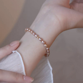 JOMEE 5mm粉紫色米形淡水珍珠手链女14K包金弹力松紧绳手串 强光4