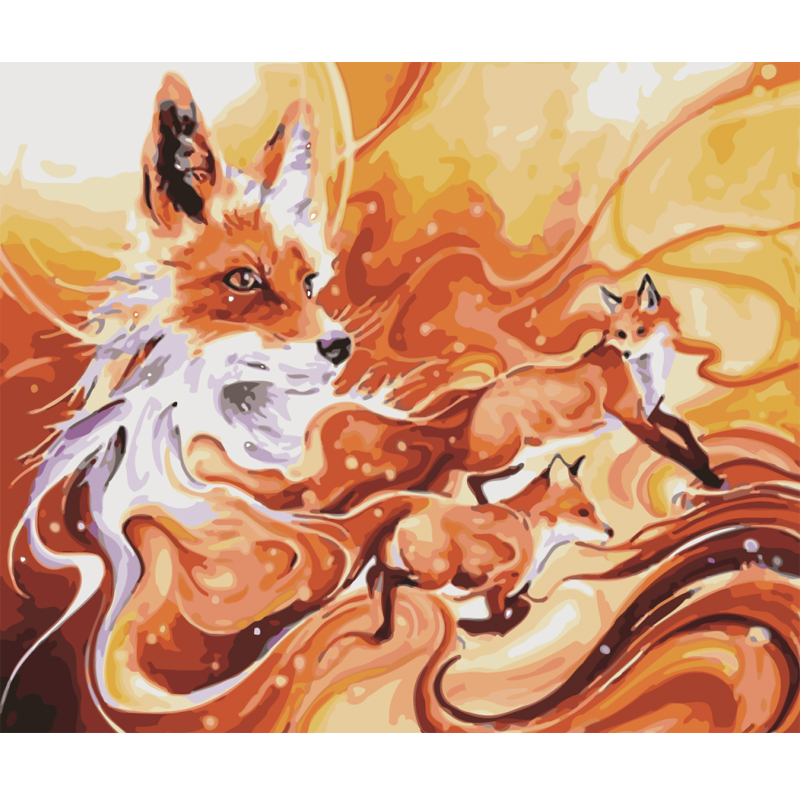 新款diy数字油画三只狐狸纯手绘数字油画客厅卧室新款油画