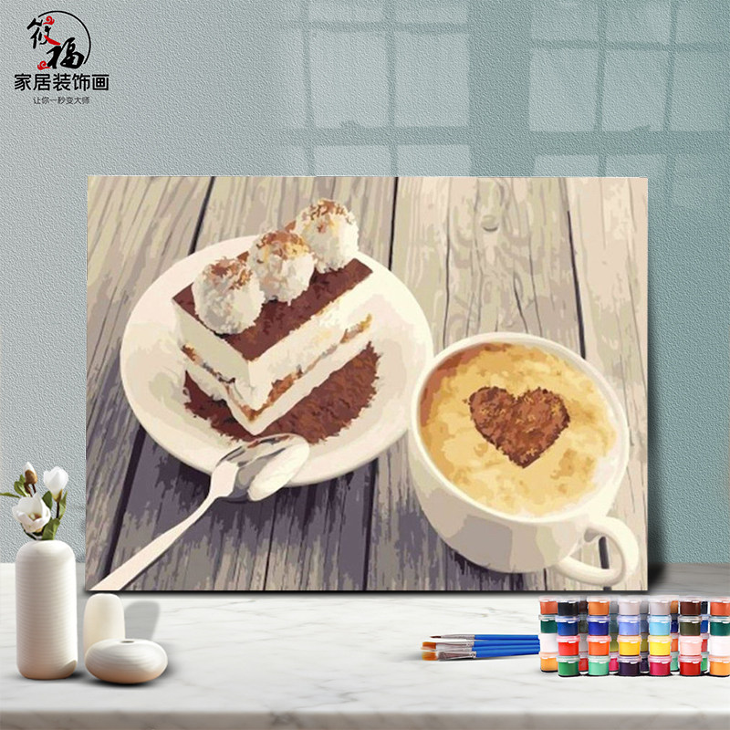 DIY数字油画自己填色餐厅咖啡怀面包果酱草蓝莓蛋糕家居装饰新款A,家居饰品,DIY/数字油画,淘宝优惠券,粉丝福利购,淘宝优惠卷